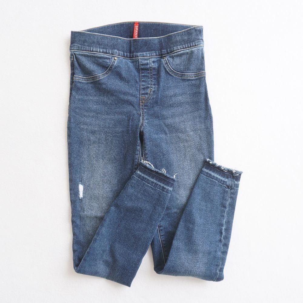 SPANX Denim Jeggings Pull On Distressed Hem Skinny Jeans Womens Size Small
